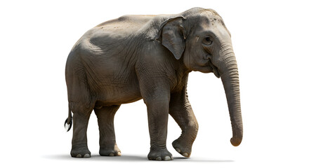 An Elegant Asian Elephant in Full Stride Isolated on a Clean White Background