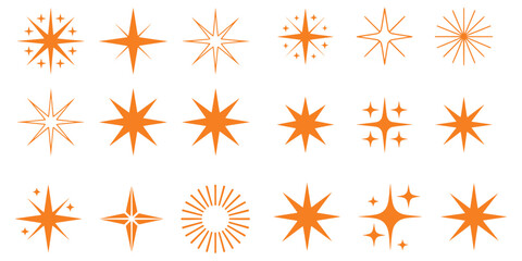 Orange Starburst and Sparkle Icons Set Graphic Design Elements