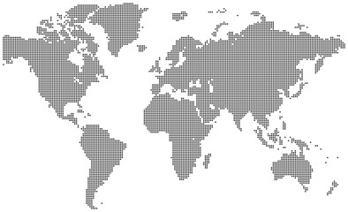 Square shape dotted world map with land and border lines
