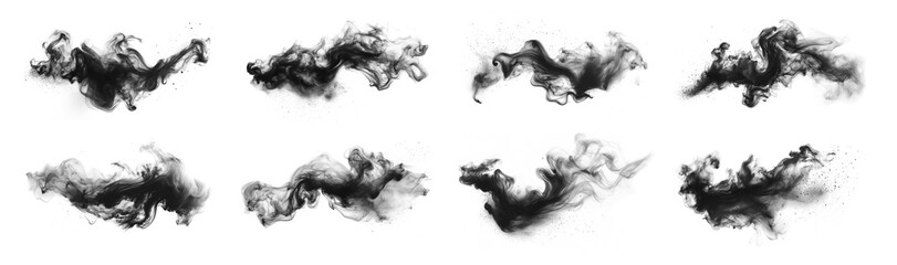 Smoke collection isolated on transparent background. Black soft evaporating smoke brush. Generative ai
