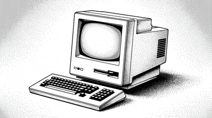 Vintage Computer Desktop  Retro PC  80s Technology  Classic PC  Old Computer System   Mono