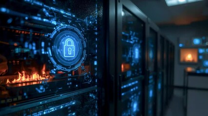 A technician in gloves interacts with a digital lock interface on a server in a high-tech data center - Powered by Adobe