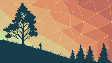 Polygon Landscape – Geometric Forest Scene with Sunset