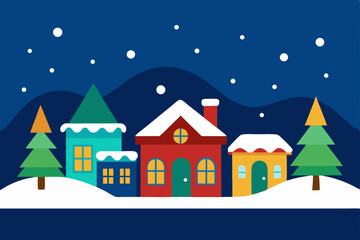 Fototapeta premium Cozy Winter Village Scene Snowy Houses, Festive Spirit, and Christmas Cheer
