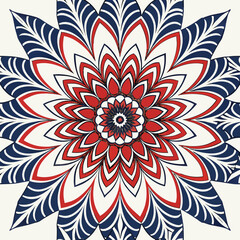 Mandala Flower Design – Red, White, Blue Geometric Pattern