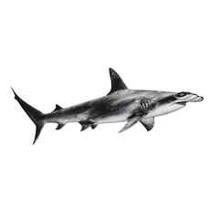 Obraz premium Hammerhead shark swimming gracefully through clear ocean waters, showcasing marine life and coral reefs