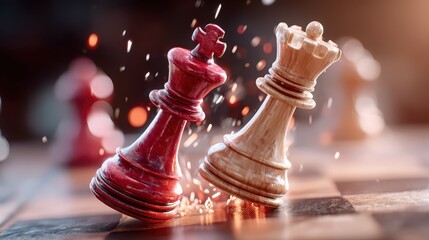 Dramatic Chess Battle Between Red and Black Pieces