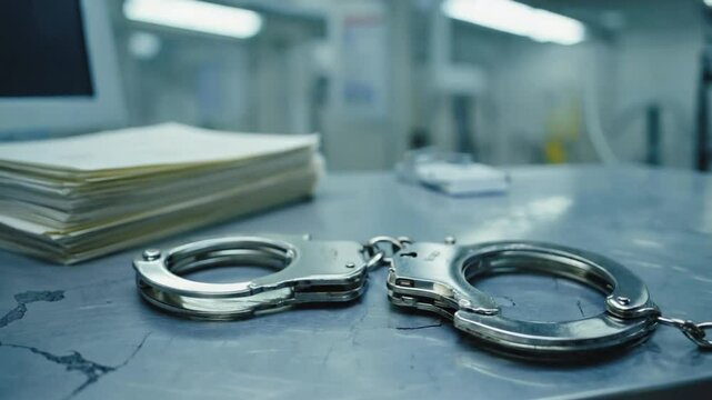 Handcuffs at a police station.
