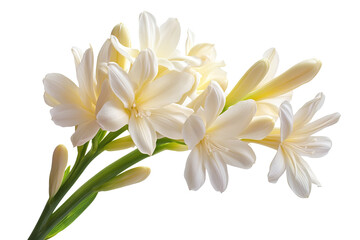 Fototapeta premium Elegant high-resolution tuberose flower cluster isolated on transparent PNG background, ideal botanical cutout for wedding invitations, sublimation prints, digital scrapbooking, and floral graphic