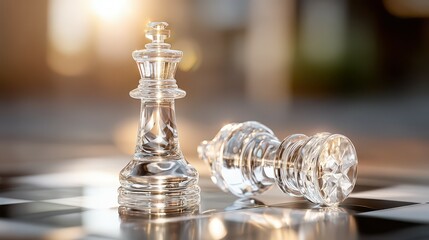 Stunning Glass Chess Pieces on Reflective Black Board