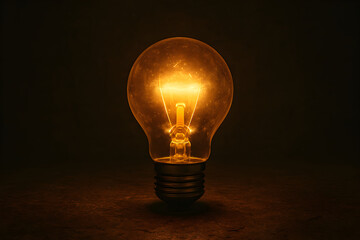 a warm glowing bulb now stands on the wooden table