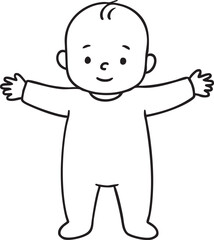 Simple Line Drawing of a Smiling Baby with Arms Outstretched Ready for a Hug or Playtime