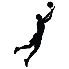 Dynamic Silhouette of a Basketball Player in Mid-Air Action, Sport, and Skill