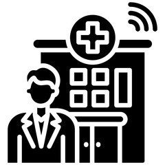Obraz premium Virtual Hospital glyph icon