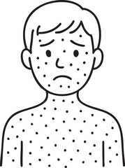 Line Art Illustration of a Person with a Skin Rash Feeling Unwell and Uncomfortable Due to Illness