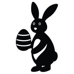 Adorable Easter Bunny Holding Decorated Egg A Simple Silhouette Illustration