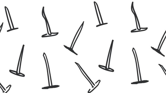 Animation of nails and similar sharp fasteners moving across the canvas.
