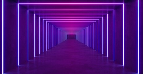 colorful modern lighting with interior empty space, 3d rendering sci-fi concept