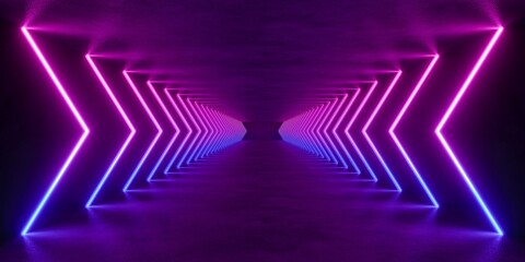 colorful modern lighting with interior empty space, 3d rendering sci-fi concept