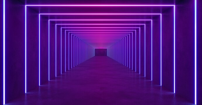 colorful modern lighting with interior empty space, 3d rendering sci-fi concept