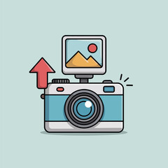 Blue Camera with Uploading Photo Thumbnail digital camera