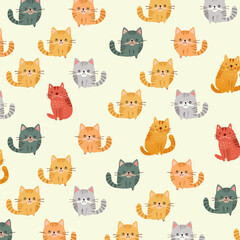 Cartoon adorable kittens seamless pattern.