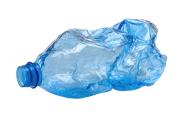 Crumpled blue plastic bottle