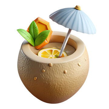 3d icon of  Coconut Drink Summer Cocktail isolated on a transparent background