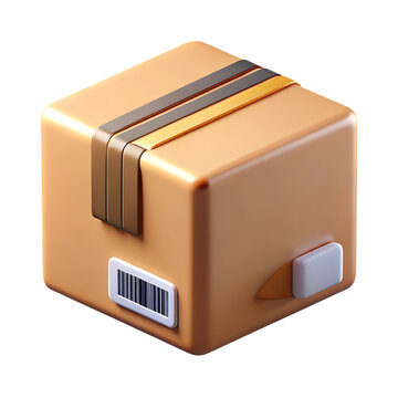Beige Carton Box Gold Brown Stripes isolated on a transparent background