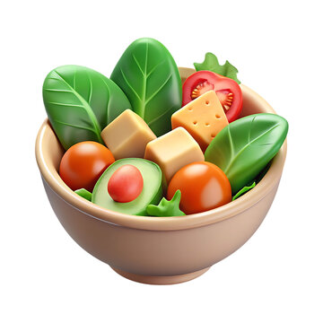 3d icon of  Creamy Cheese and Veggie Salad Bowl isolated on a transparent background