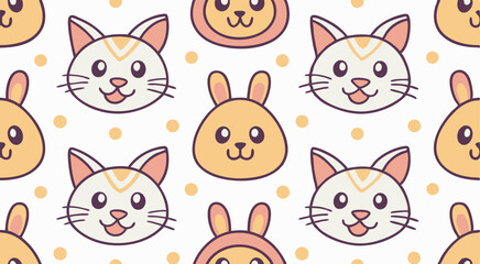 Fototapeta premium Cute doodle cat head's seamless pattern background vector design