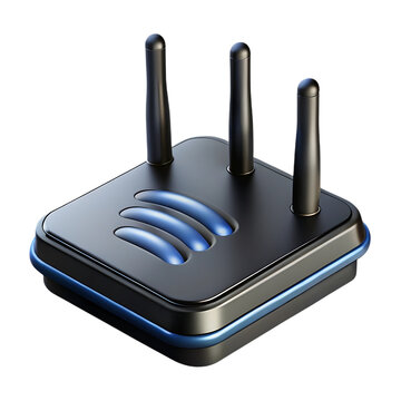 3d icon of Black Wireless Router Three Antennas isolated on a transparent background
