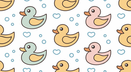 Cute doodle duck's seamless pattern background vector design