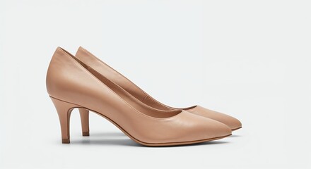 Kitten heels isolated on white background, nude shoes, side view, elegant minimalist design