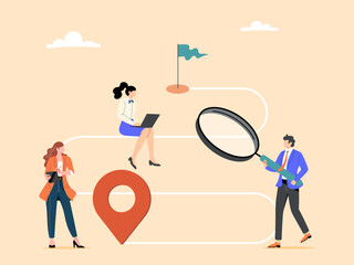 Team collaboration, brainstorming for success in achieving set goals