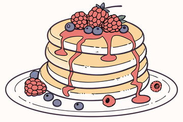 Delicious pancakes with raspberries and blueberries
