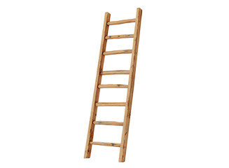 Wooden ladder on a white background, isometricn isolated on a transparent background in PNG format.