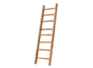Wooden ladder on a white background, isometricn isolated on a transparent background in PNG format.