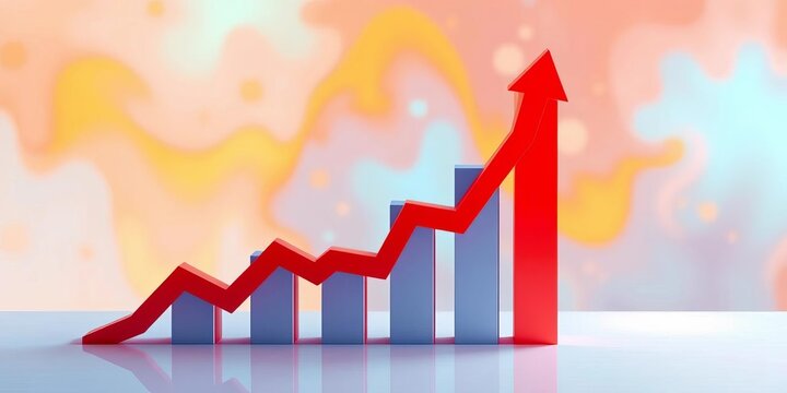 Abstract graphic showing a rising bar chart representing high-risk business decisions,  mitigation,  progress