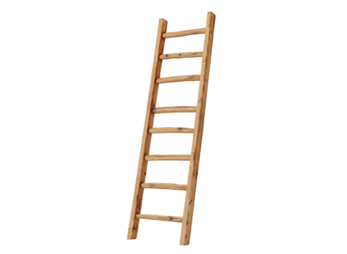 Wooden ladder on a white background, isometricn isolated on a transparent background in PNG format.