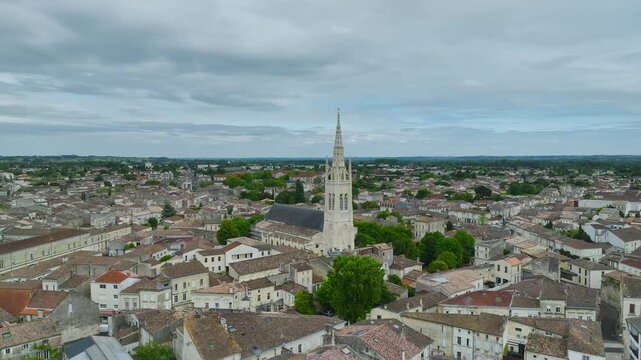 Libourne from a drone, Gironde, Nouvelle-Aquitaine, Saint-Emilion and Pomerol, Southwestern France, Europe