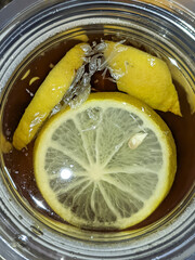 A cup of hot tea with lemon