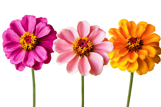 High-resolution zinnia flower cluster PNG with transparent background, perfect for seamless floral cutouts and digital design projects