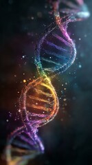 Obraz premium Vibrant DNA strand with glowing colors and sparkles