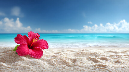 Hibiscus Flower on Tropical Beach Paradise