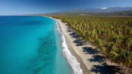 Pristine Caribbean Beach with Palm Trees and Turquoise Waters