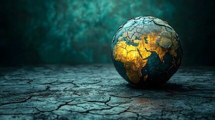 A cracked dried up Earth glowing faintly in the void