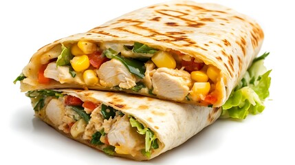 Mexican quesadilla wrap with chicken corn and sweet pepper and fresh salad