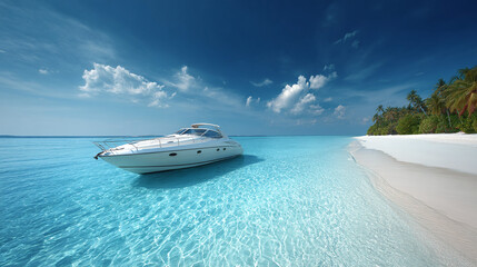 Luxury Yacht Moored at Tropical Beach Paradise