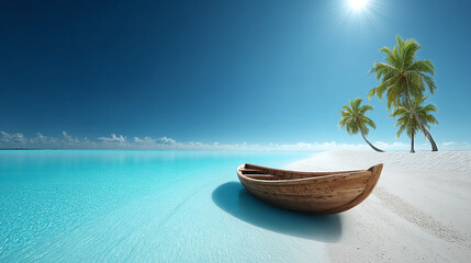 Wooden Boat on Idyllic Tropical Beach Paradise